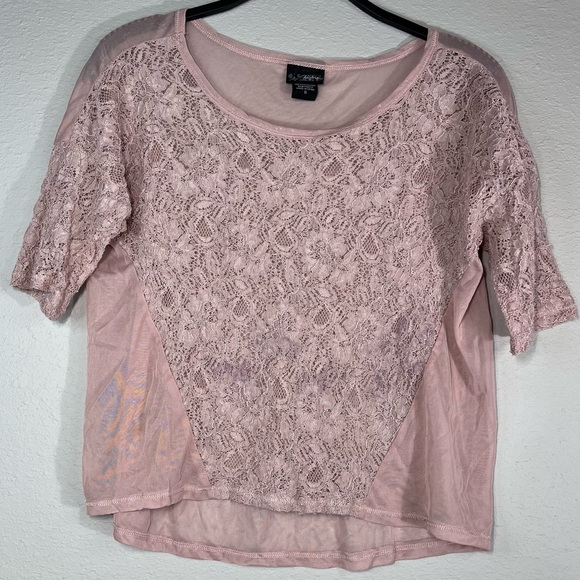Daytrip Pale Pink Lace Overlay Short Sleeve Top - Picture 1 of 4